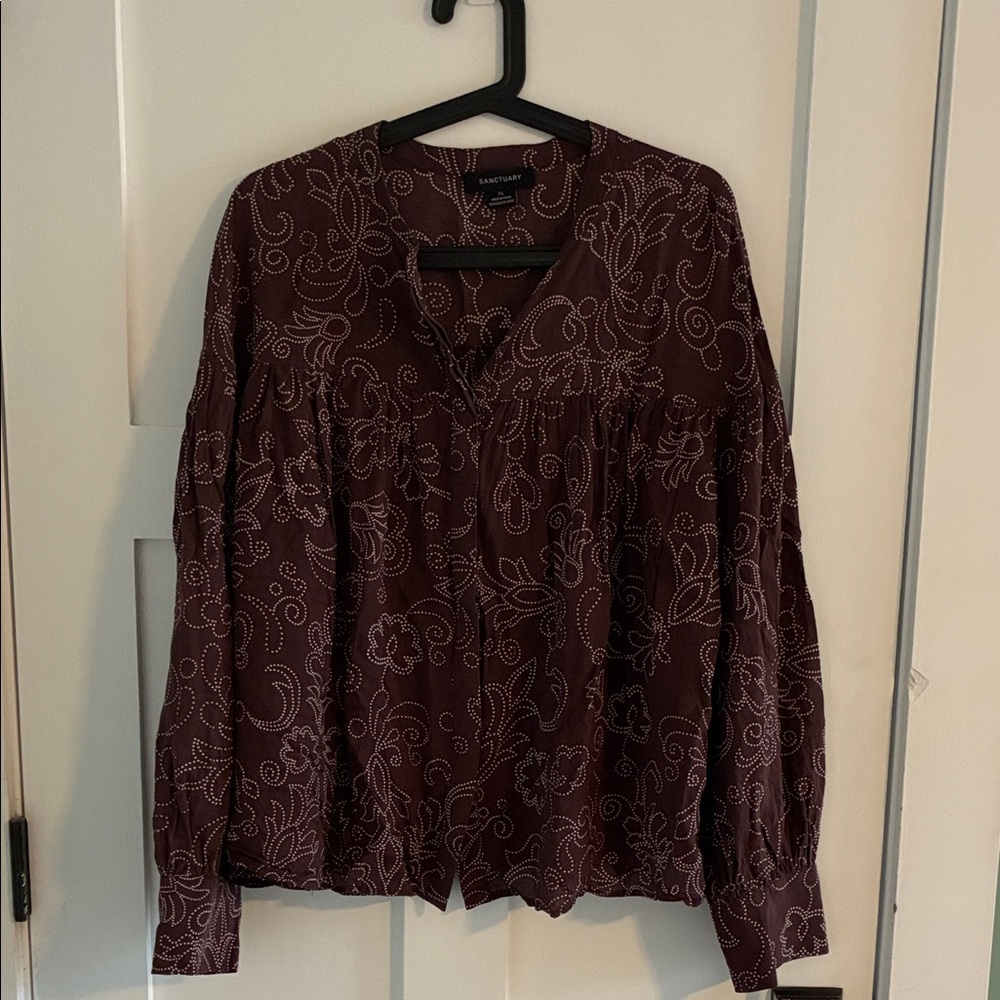 Sanctuary Personal Best Blouse,  Brown Floral Print, Peasant Blouse, XL